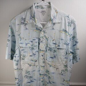 IZOD Saltwater Men's Small Light Blue Tropical Fish Print Button-Up Shirt
